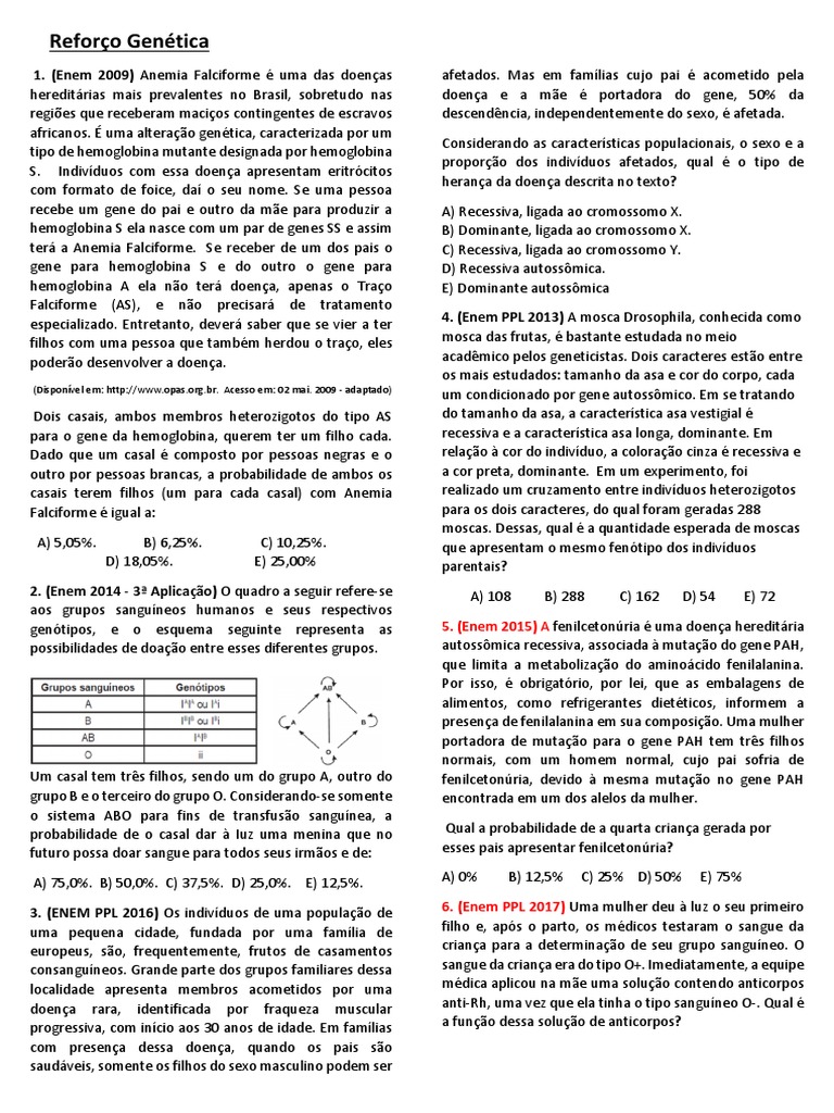 Questões de Genética no ENEM | PDF | Dominância (genética) | Alelo