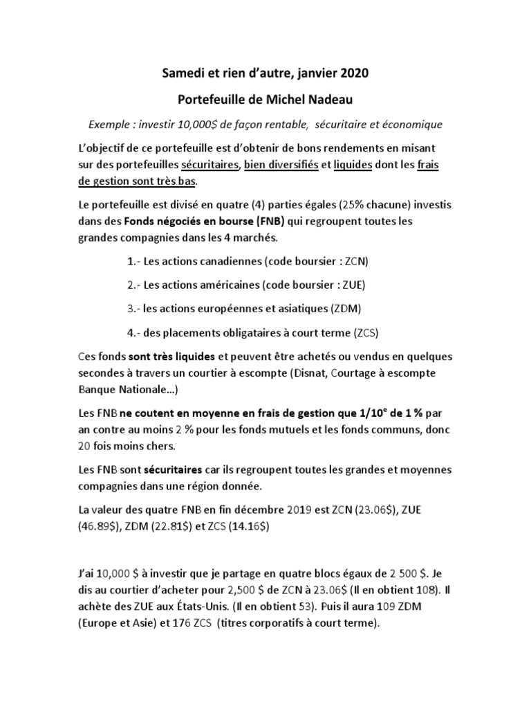 Le Portefeuille Economique De Michel Nadeau Courtier Economie