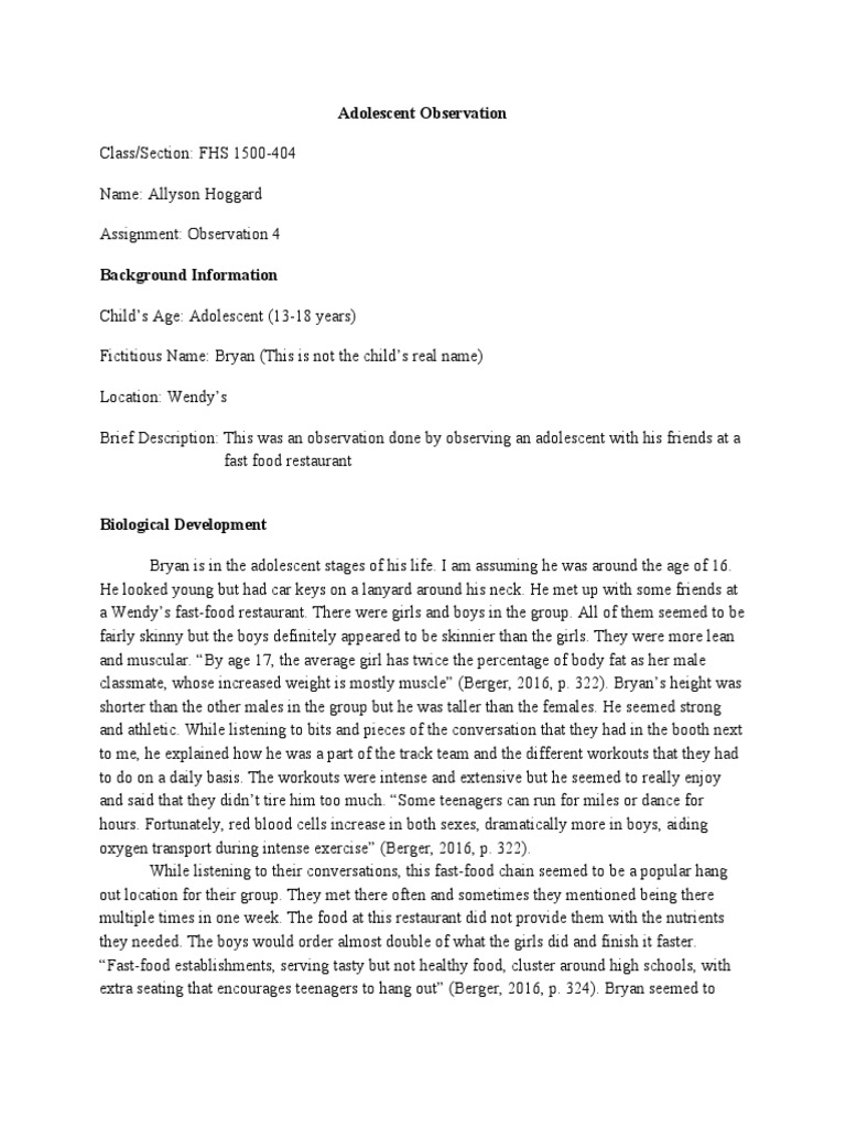 Fhs Observation Paper | PDF | Adolescence | Behavioural Sciences