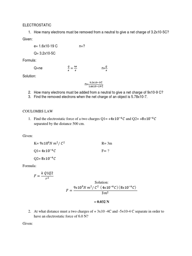 Electrostatics: Charge Calculations and Forces | PDF | Electrostatics ...