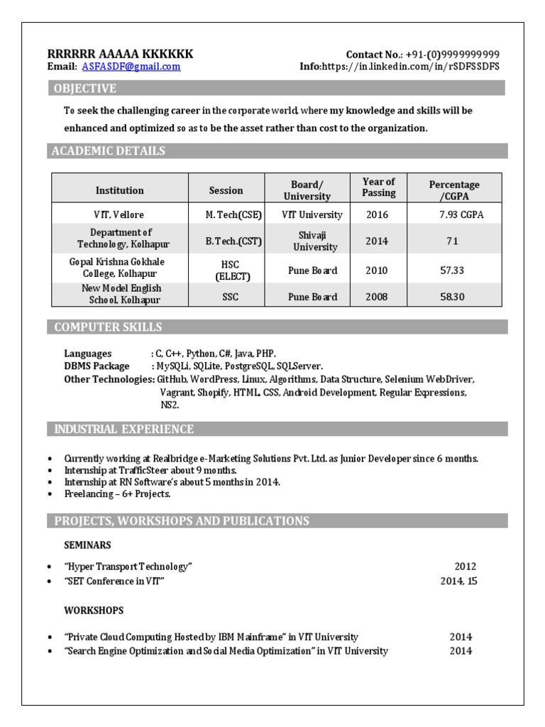 Resume of Junior Developer Rohan Khude | PDF | Software | Computing