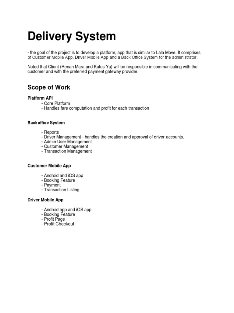 Delivery System App Development Plan | PDF