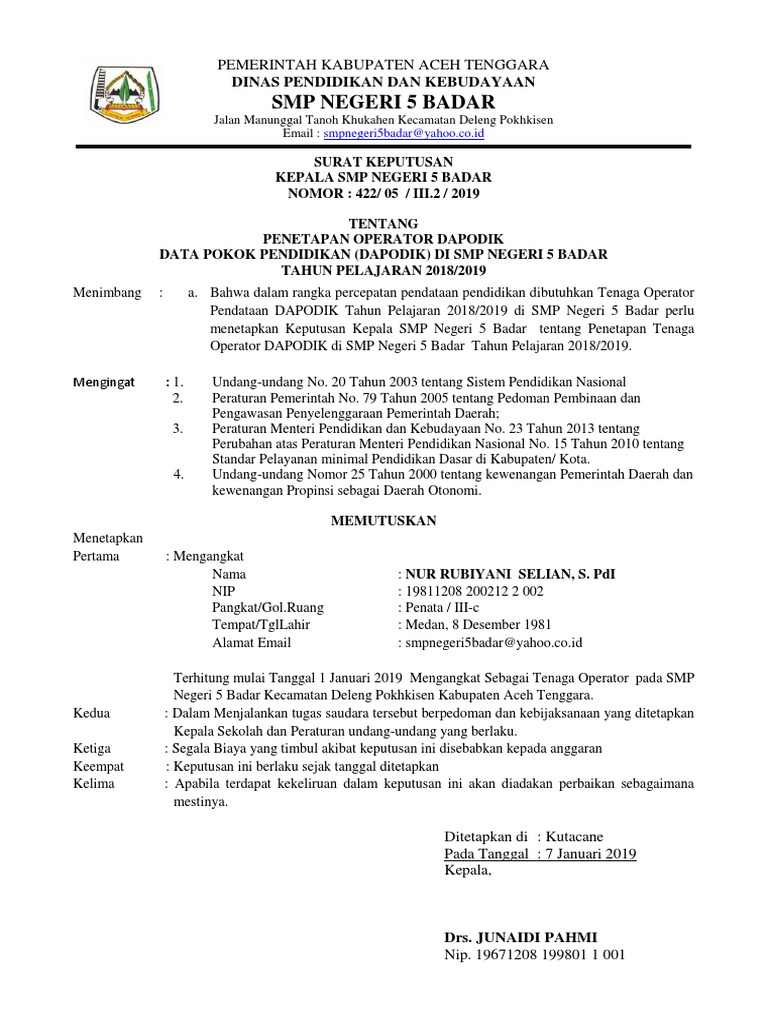 Contoh Sk Operator Sekolah Pdf