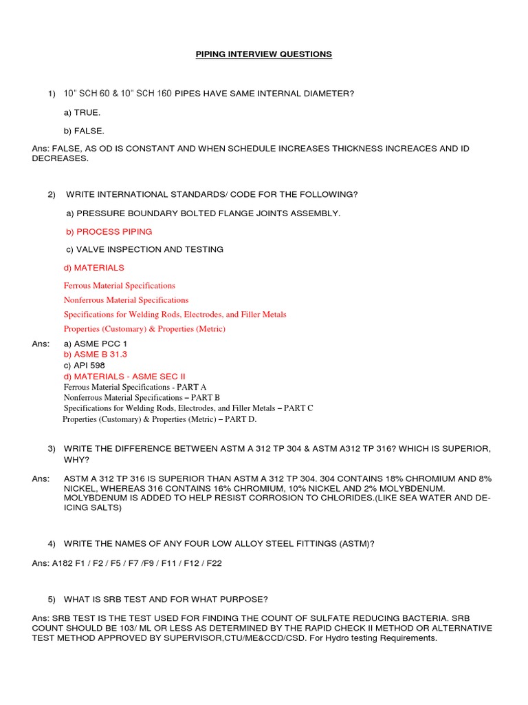 Aramco Piping Interview Questions Guide | PDF | Pipe (Fluid Conveyance ...
