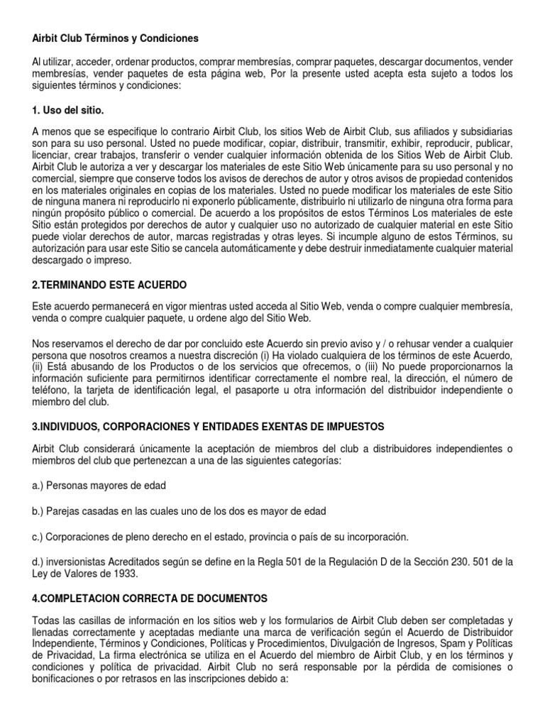 Airbit Club Términos y Condiciones | PDF | Bitcoin | Sitios web