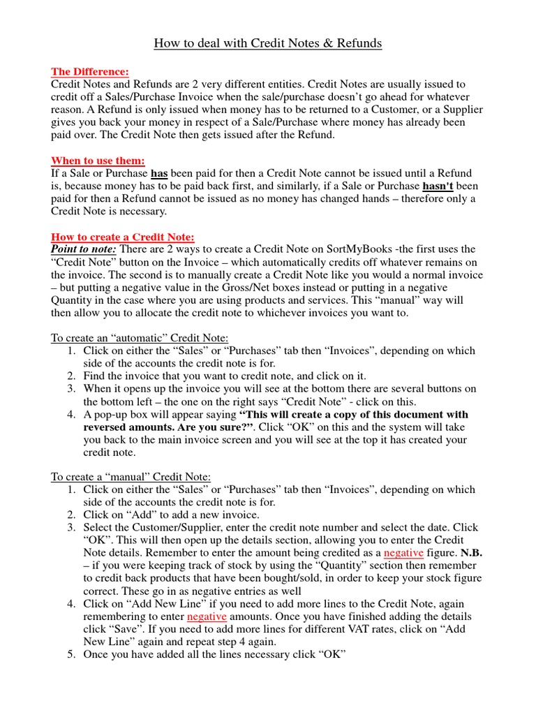 How To Deal With Credit Notes & Refunds | PDF | Invoice | Financial ...
