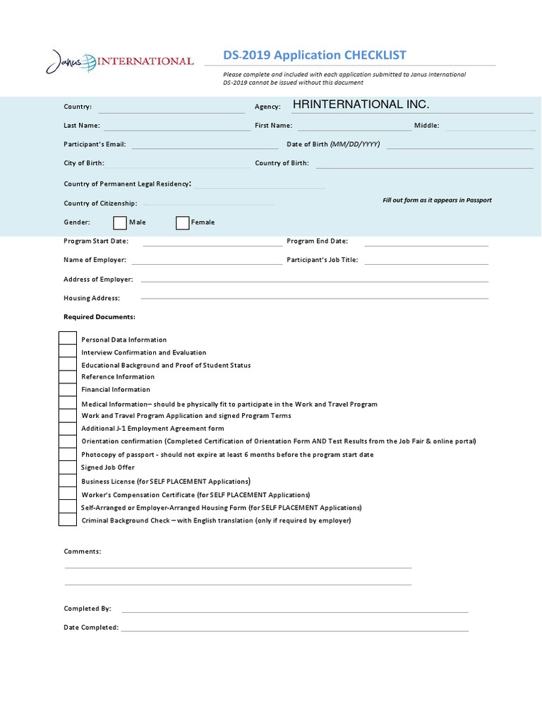 DS-2019 Form Application Checklist | PDF | Travel Visa | Allergy