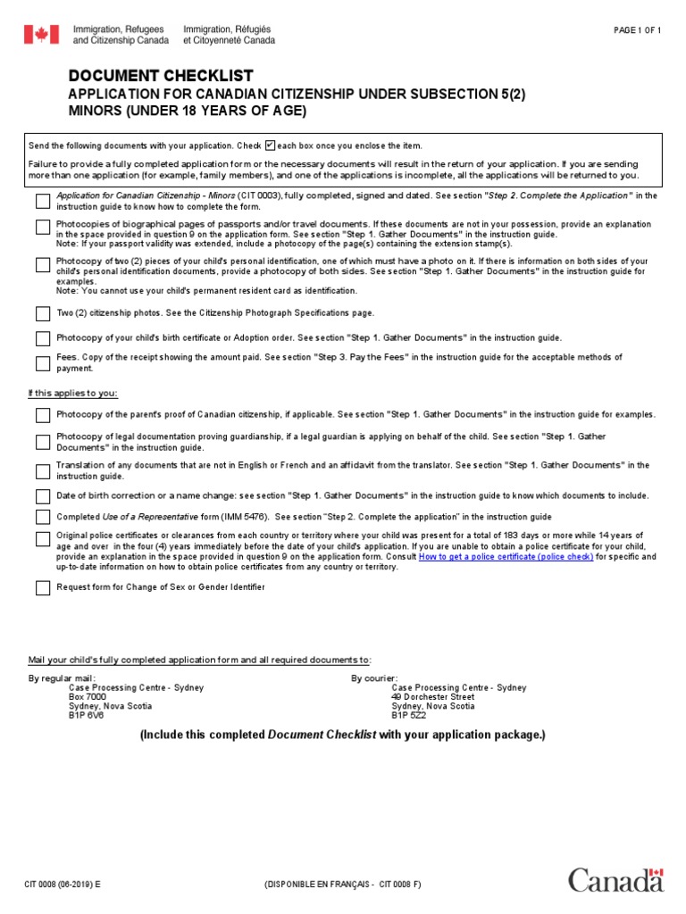 Document Checklist For Canadian Citizenship Application