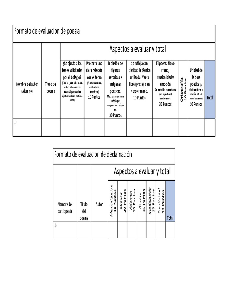 Criterios de Evaluación de Poesía y Declamación | PDF | Poesía
