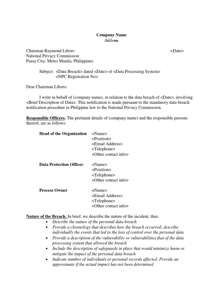 Data Breach Notification to NPC | PDF | Government Information | Government