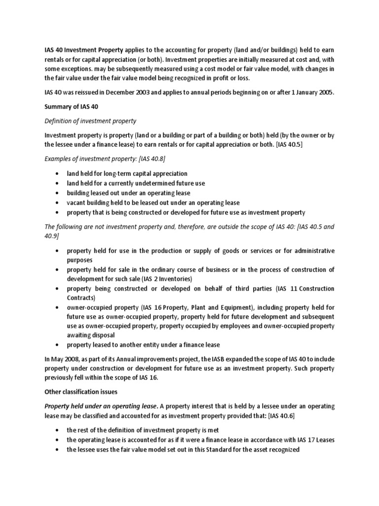 IAS 40: Investment Property Overview | PDF | Fair Value | Investing