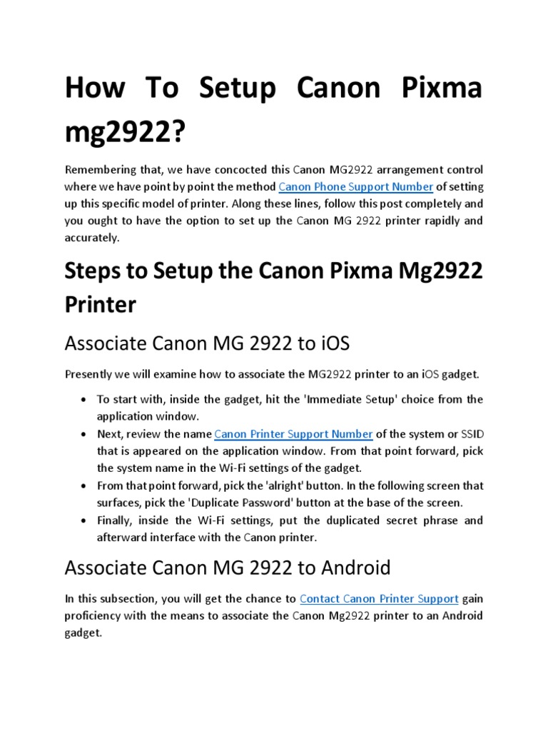 How To Setup Canon Pixma Mg2922 | PDF | Printer (Computing) | System ...