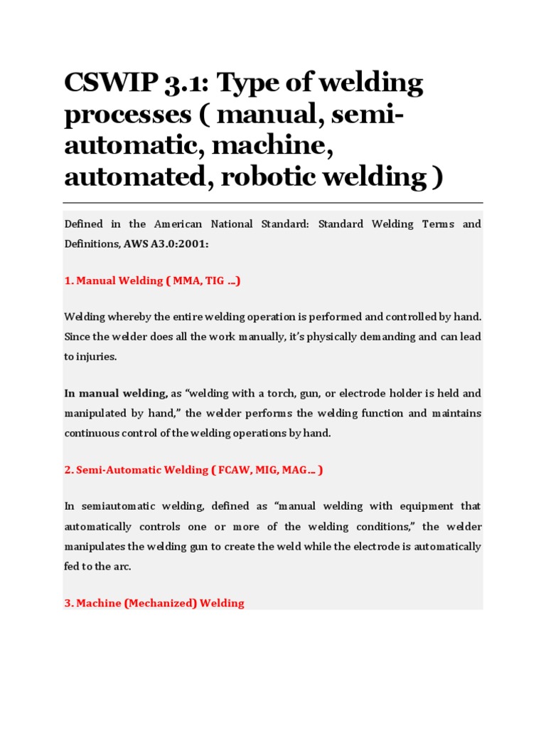 Part 35 Type Of Welding Processes Manual Semi Automatic Machine
