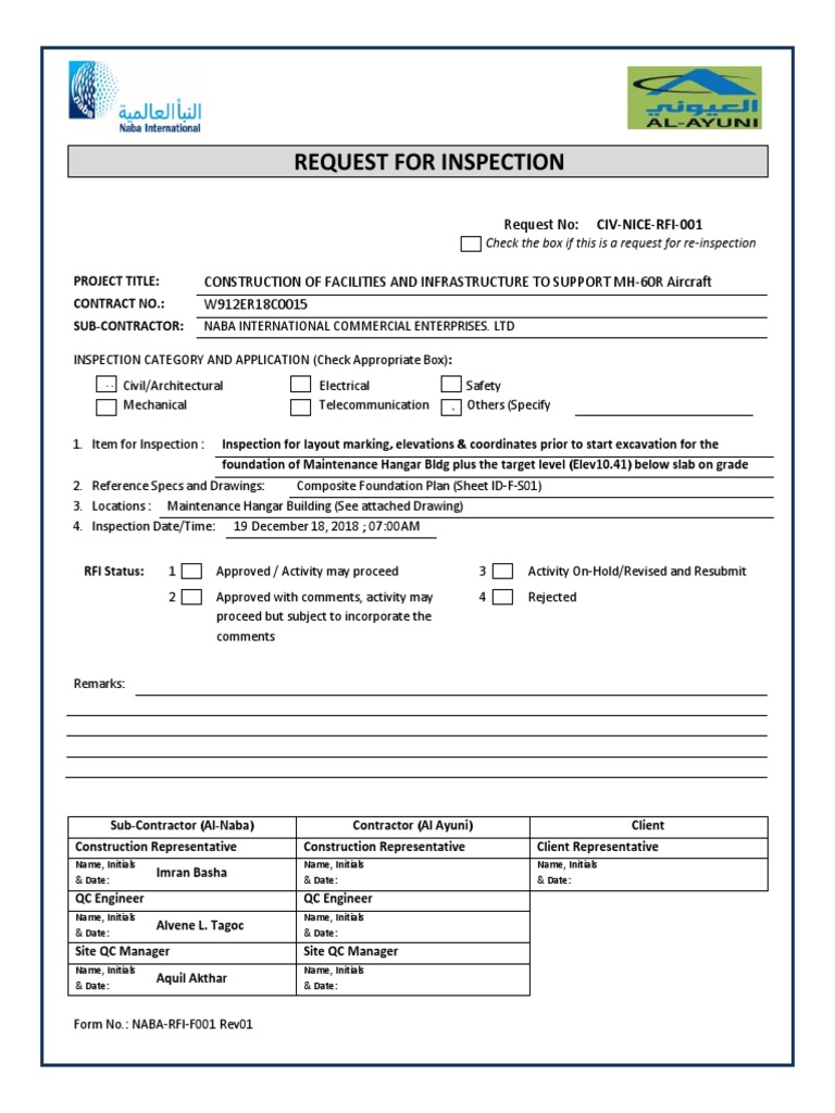 CI-NICE-RFI-001 - Inspection For Layout Marking, Elevations ...