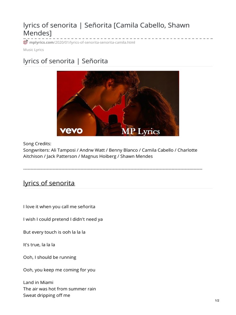 Lyrics Of Senorita Senorita Camila Cabello Shawn Mendes Pdf