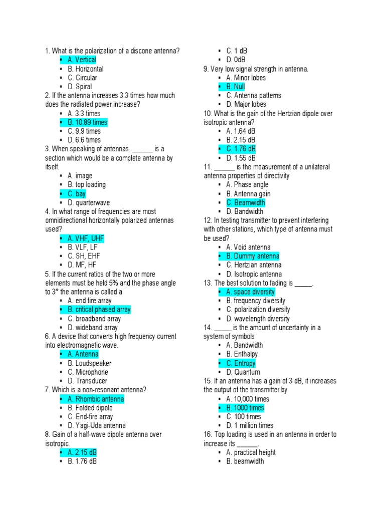Antenna MCQs PDF Antenna (Radio) Series And Parallel Circuits