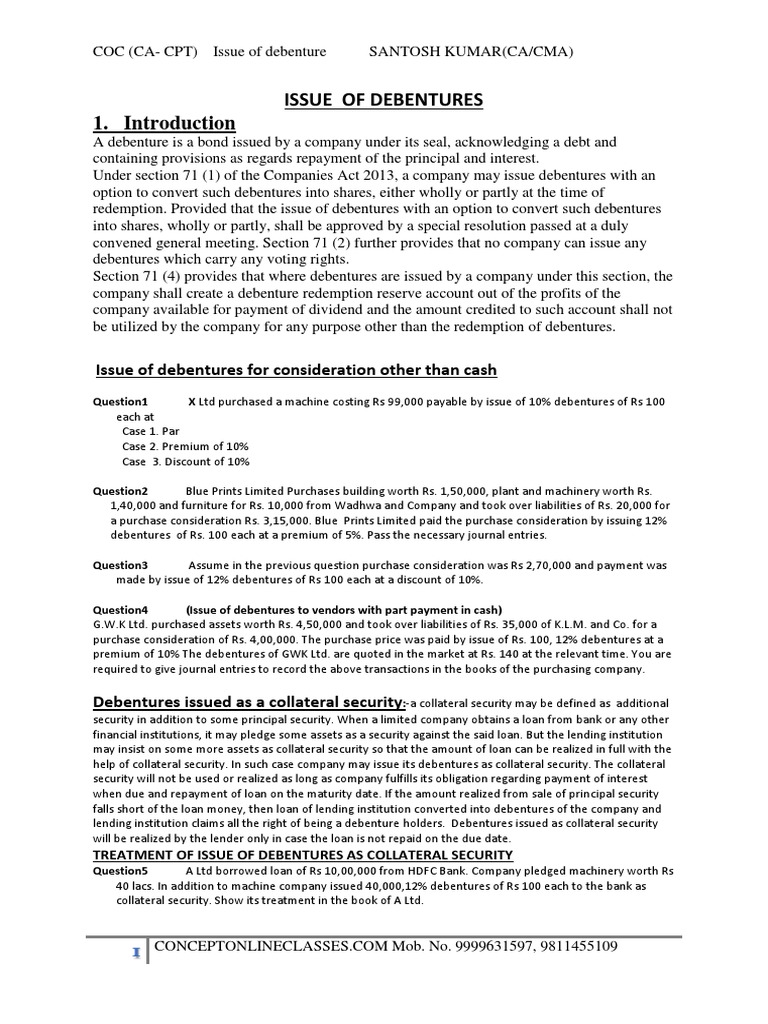 Issue Of Debentures PDF Collateral Finance Loans