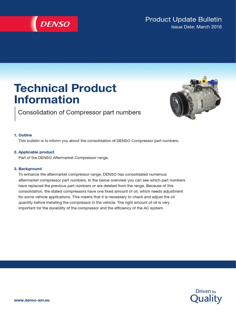 DENSO Compressor Part Number Update | PDF | Automotive Technologies ...