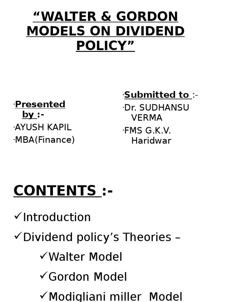 Dividend Policy By Walter Gordon Financial Economics Economics