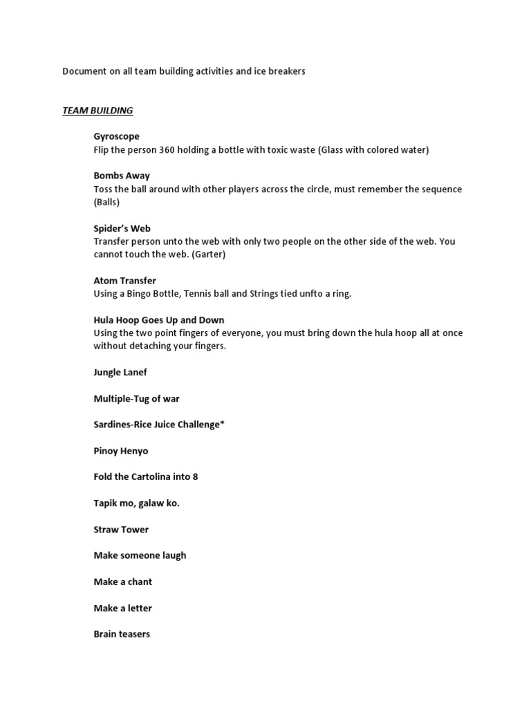 Filipino Team Building Activities Guide | PDF | Leisure