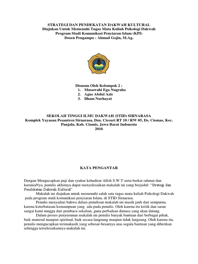 Strategi Dan Pendekatan Dakwah Kultural Pdf