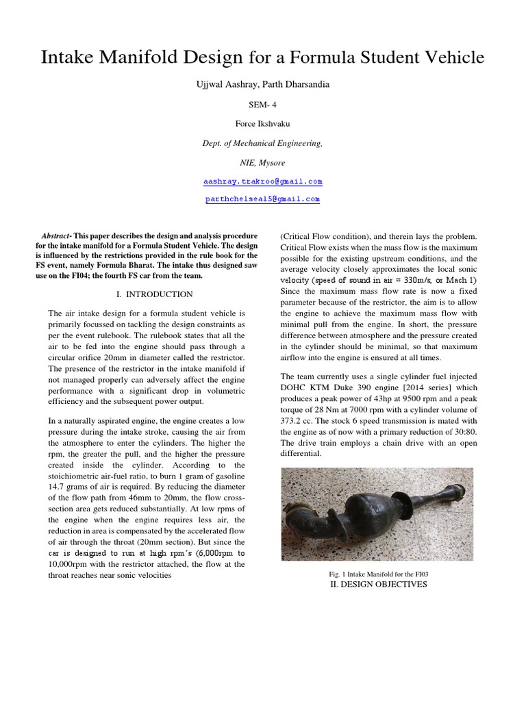 Formula Student Intake Manifold Design | PDF | Turbulence | Continuum ...