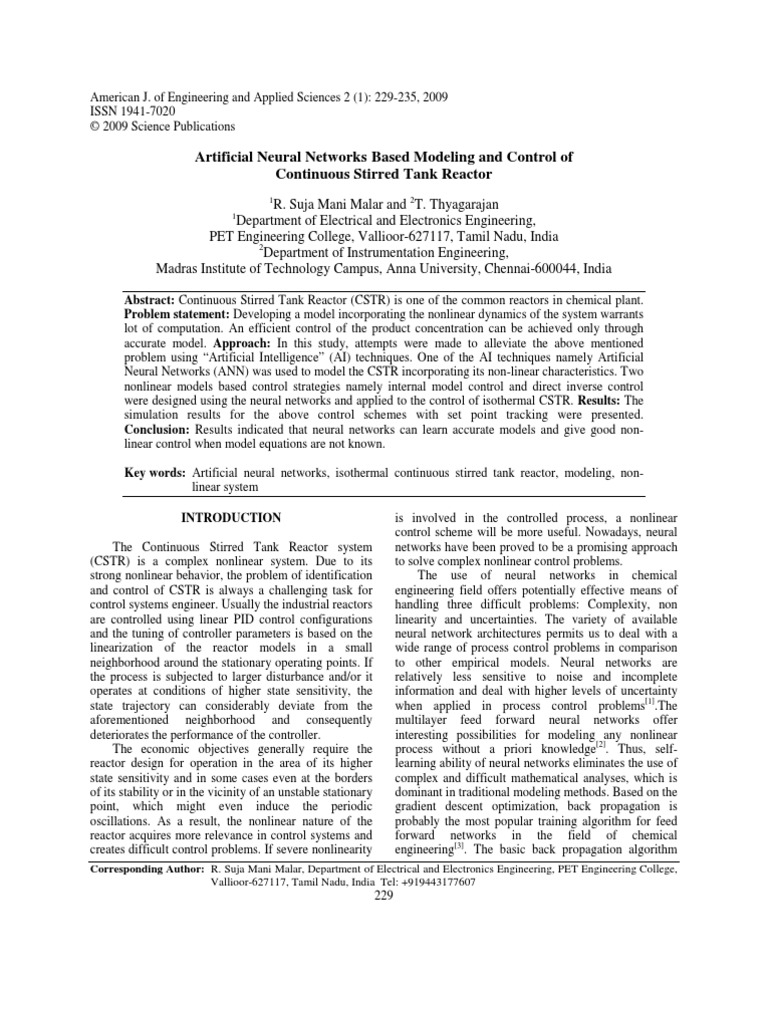 Artificial Neural Networks Based Modeling and Control of Continuous ...