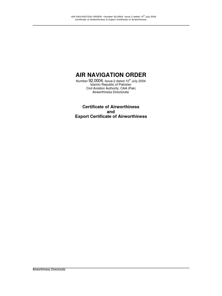 Air Navigation Order Certificate of Airworthiness and Export Certificate of Airworthiness PDF