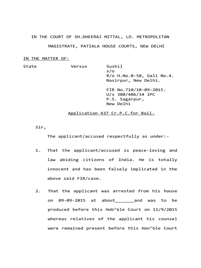 Bail Application Under Section 437 CrPC | PDF | Bail | Virtue