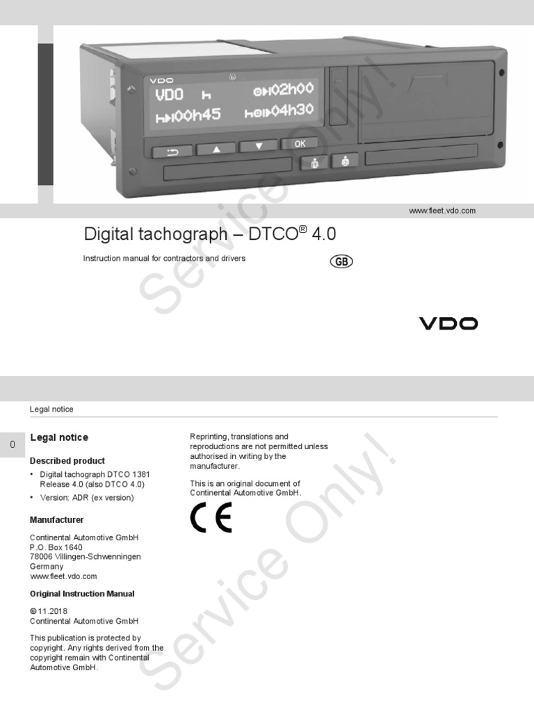 User Manual Digital Tachograph Release 4.0 VDO PDF