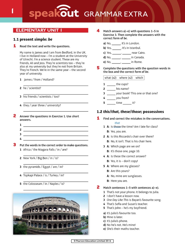 Speakout Grammar Extra Elementary Unit 1 | PDF
