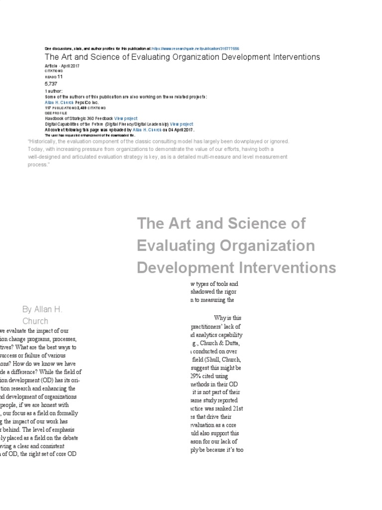 Evaluating Od Interventions Ch 9 Pdf Data Analysis Evaluation
