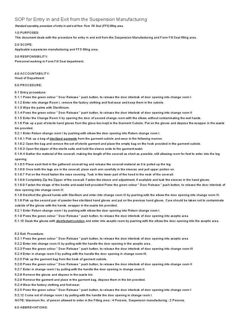 SOP For Entry in and Exit From The Suspension Manufacturing ...