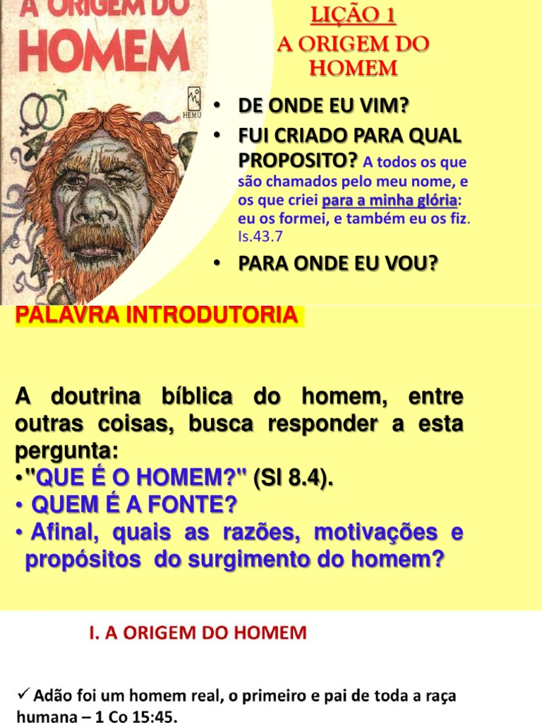 Lição A Origem Do Homem | PDF | Humano | Criacionismo