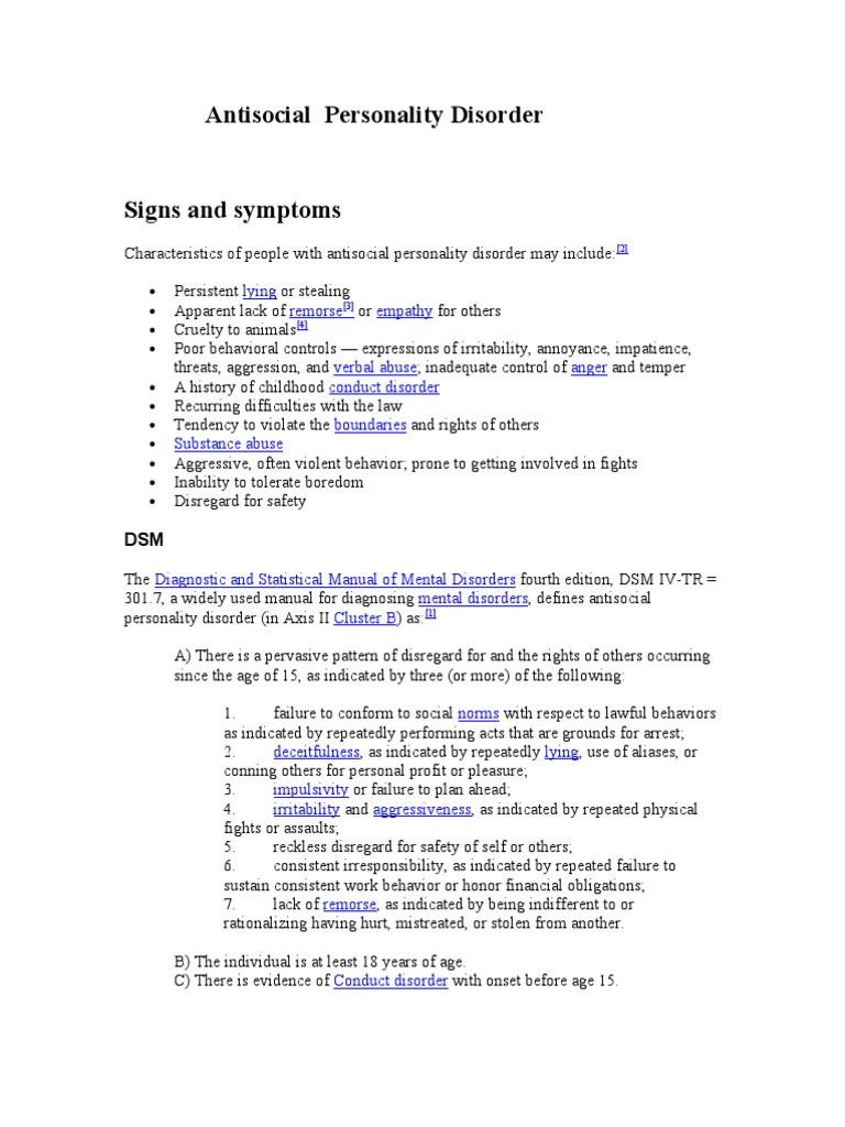 Antisocial Personality Disorder PDF Antisocial Personality Disorder