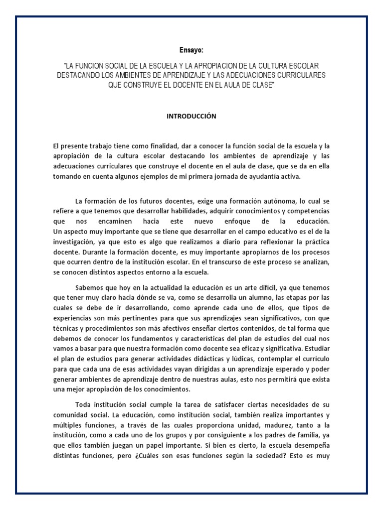 Función Social de la Escuela y Cultura | PDF | Plan de estudios | Maestros