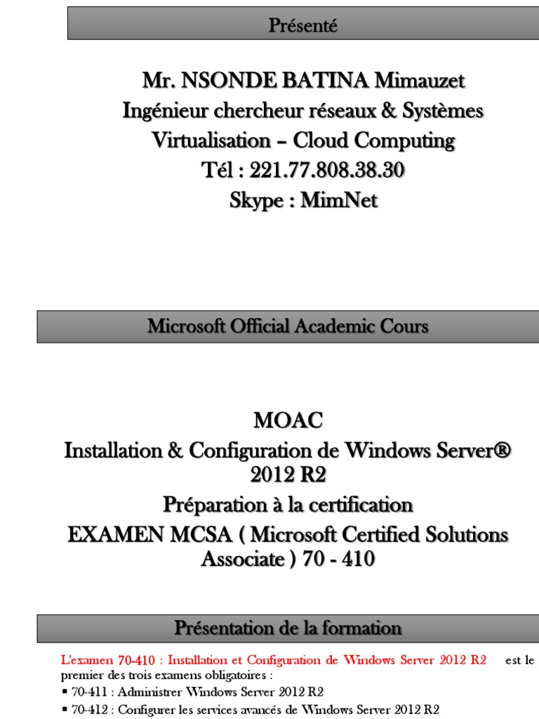 Cours Windows Server 2012 R2 Aperçu Général de La Formation | PDF ...