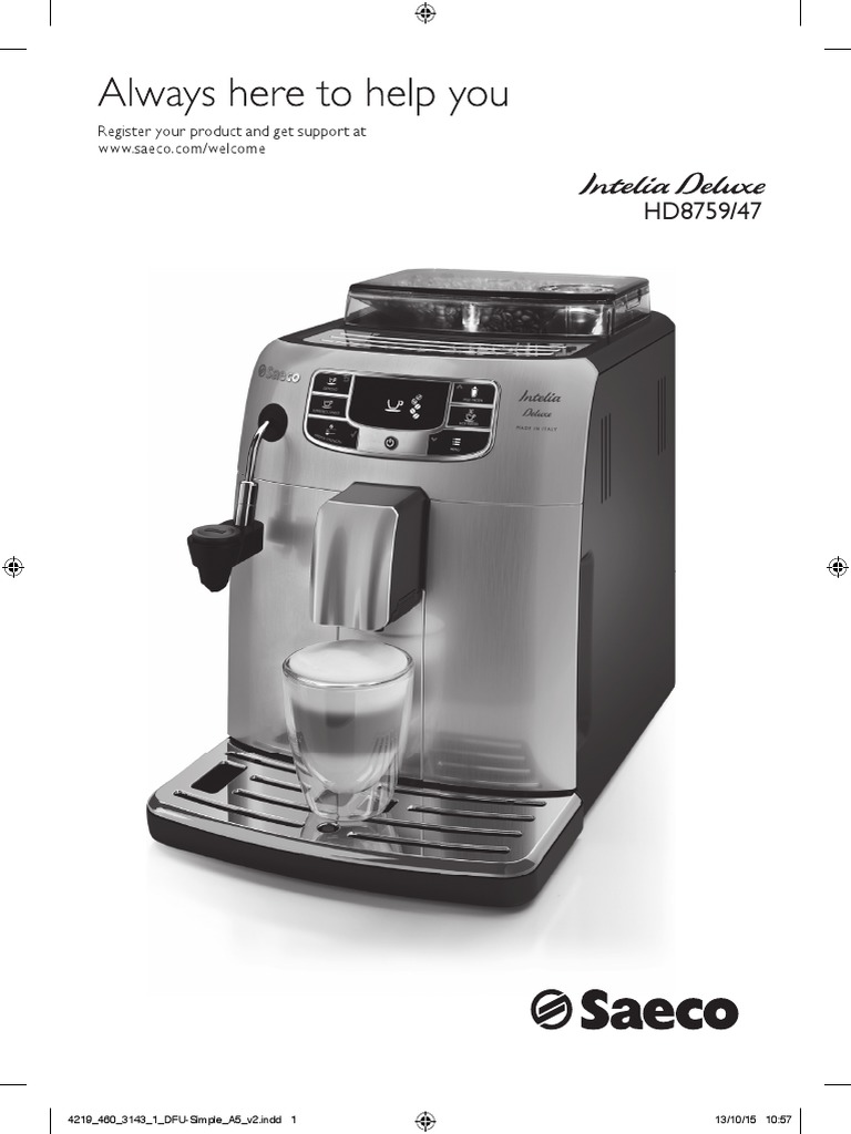 Saeco Intelia Deluxe User Manual PDF PDF Coffee Ac Power Plugs