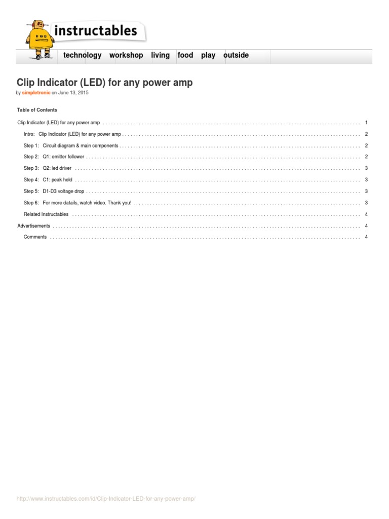 Clip Indicator LED For Any Power Amp | PDF | Analog Circuits | Amplifier