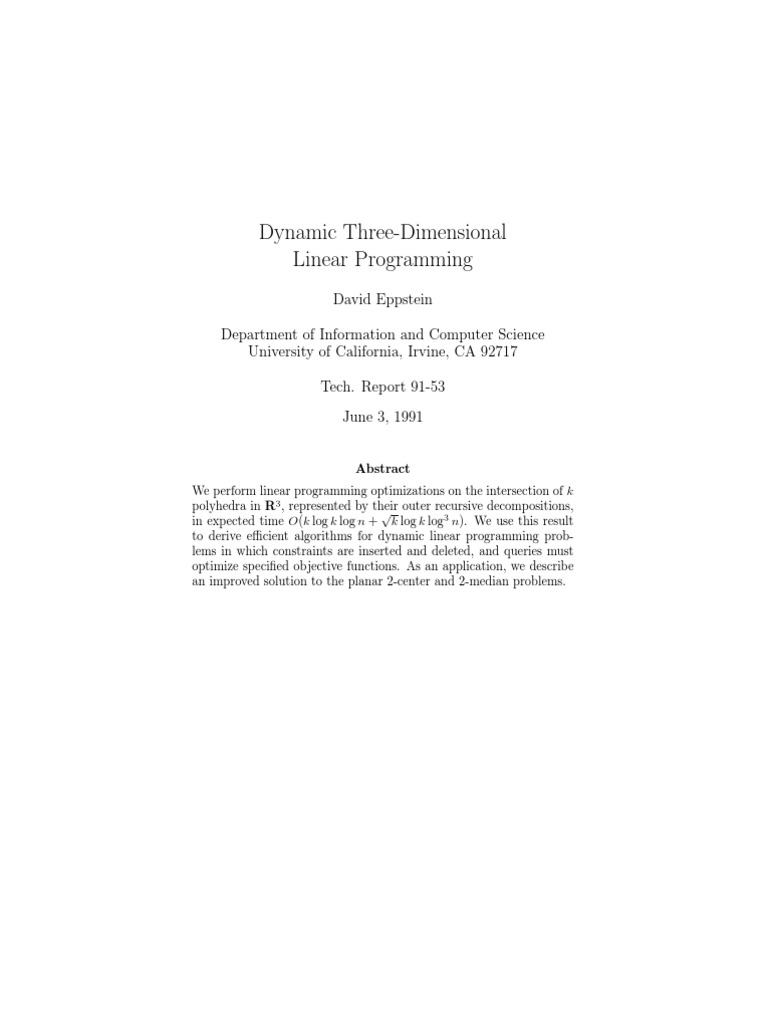 Dynamic 3D Linear Programming Algorithms | PDF | Linear Programming ...