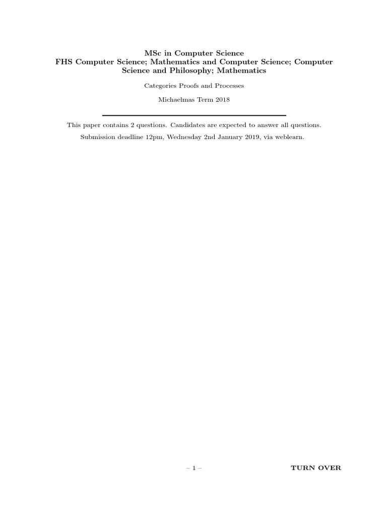 MSc Computer Science Exam Questions | PDF | Category Theory ...