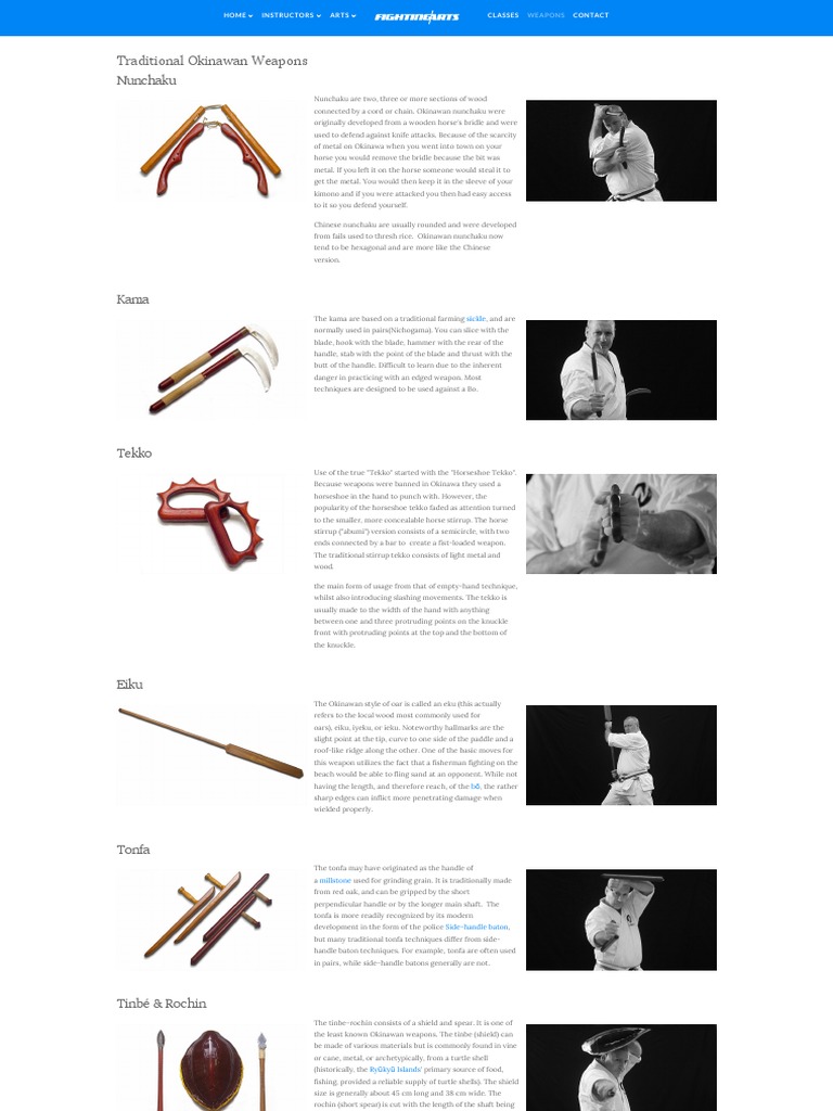 Okinawan Weapons Nunchaku Kama Tekko Eiku Tunpa Tinbe Rochin Sai Bo