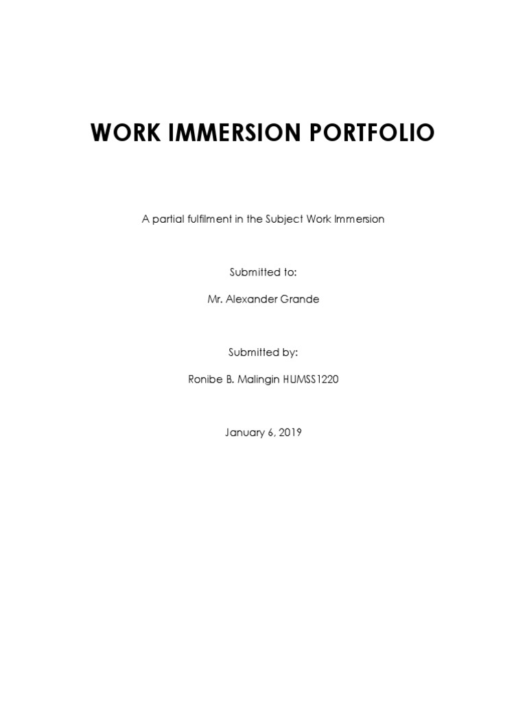 WORK IMMERSION PORTFOLIO bebeb.docx Learning Vocational Education