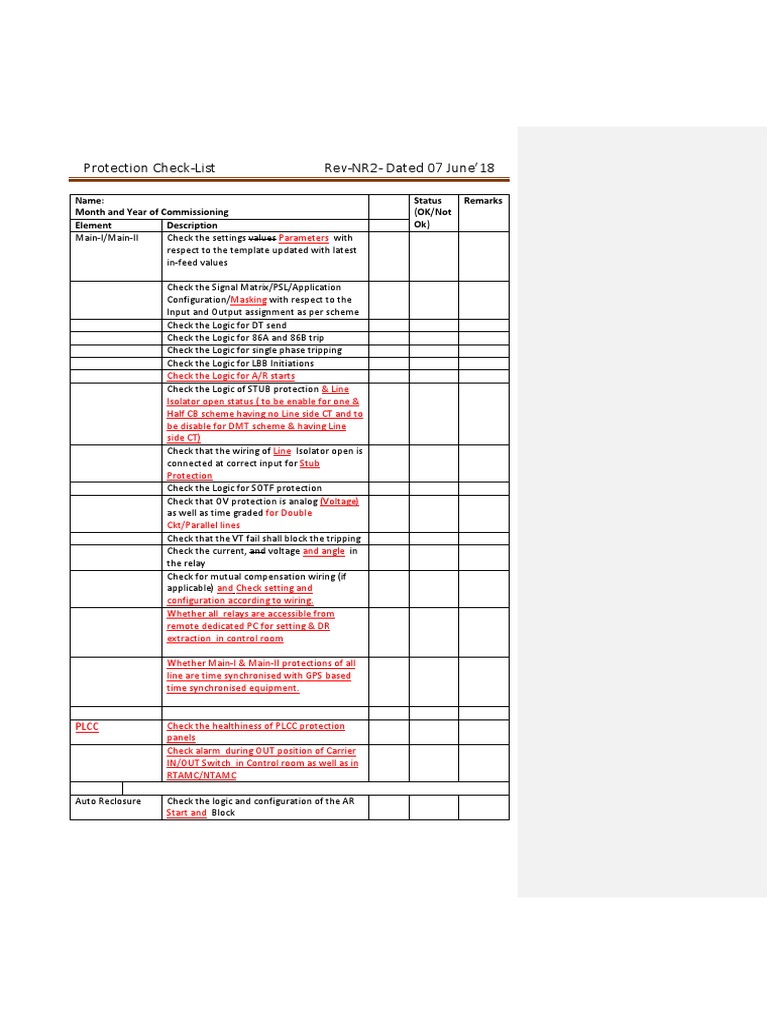 Protection Checklist for RTAMC Systems | PDF | Relay | Electrical ...