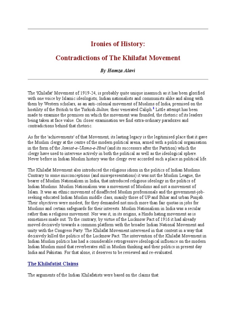 Contradictions of The Khilafat Movement PDF Caliphate Ottoman Empire