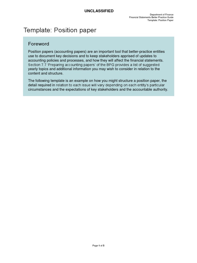 Template Position Paper | PDF | Financial Statement | Classified
