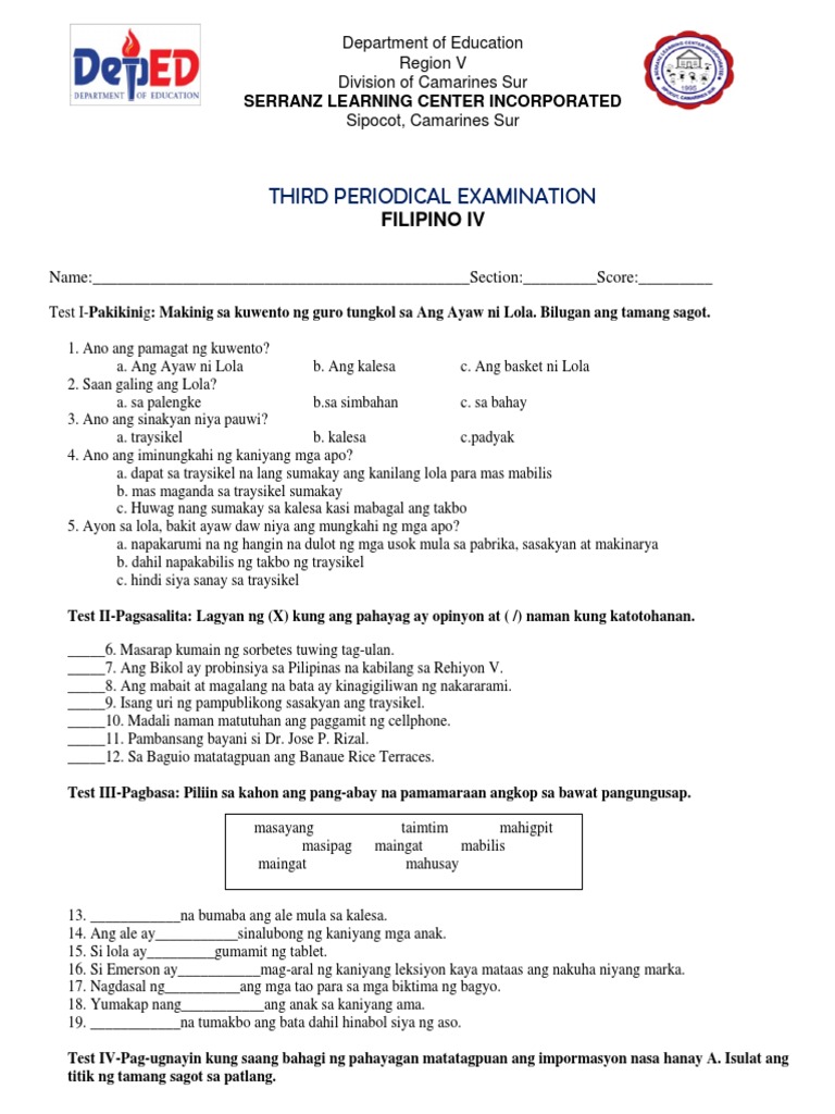 3rd Grading Exam | PDF
