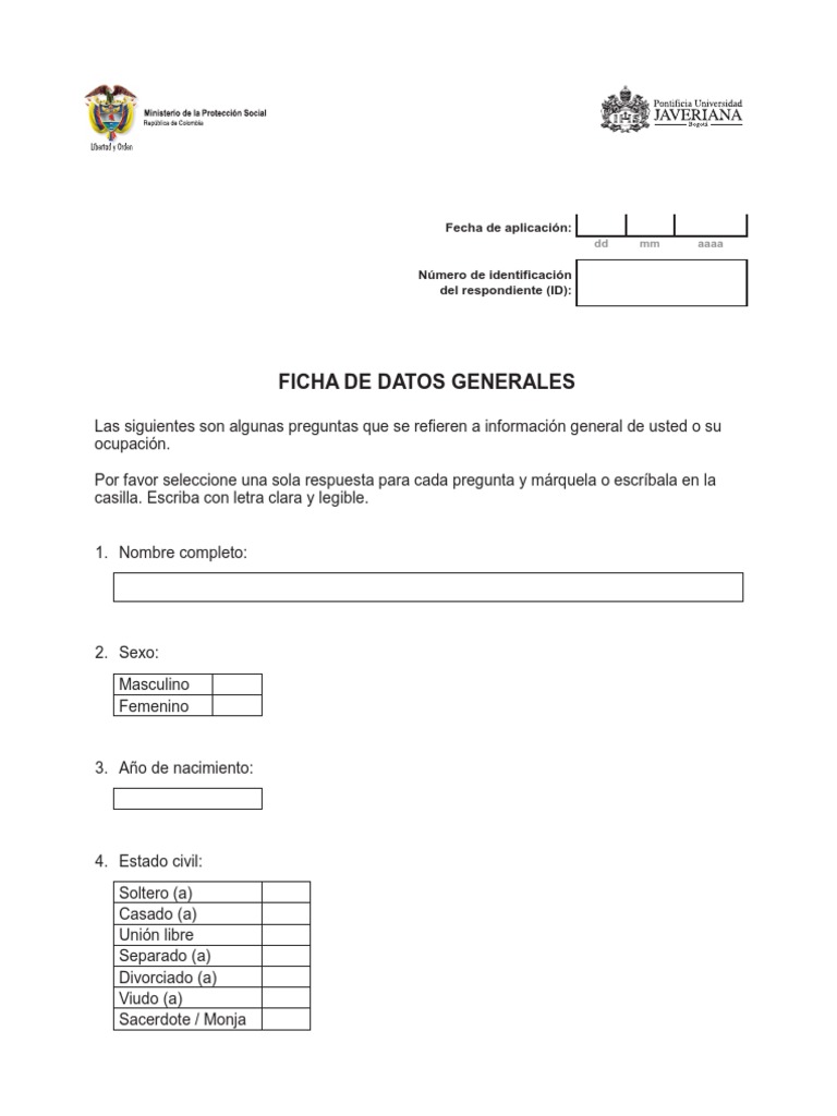Ficha de Datos Generales | Cuestionario | Prueba gratuita de 30 días ...