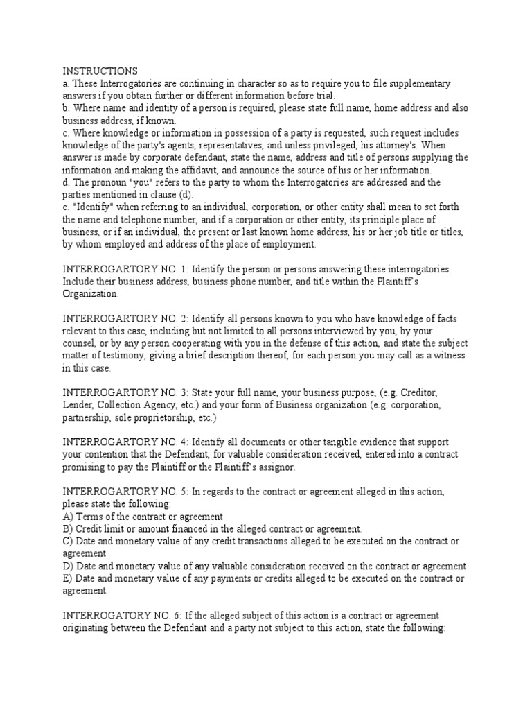Sample Interrogatories PDF