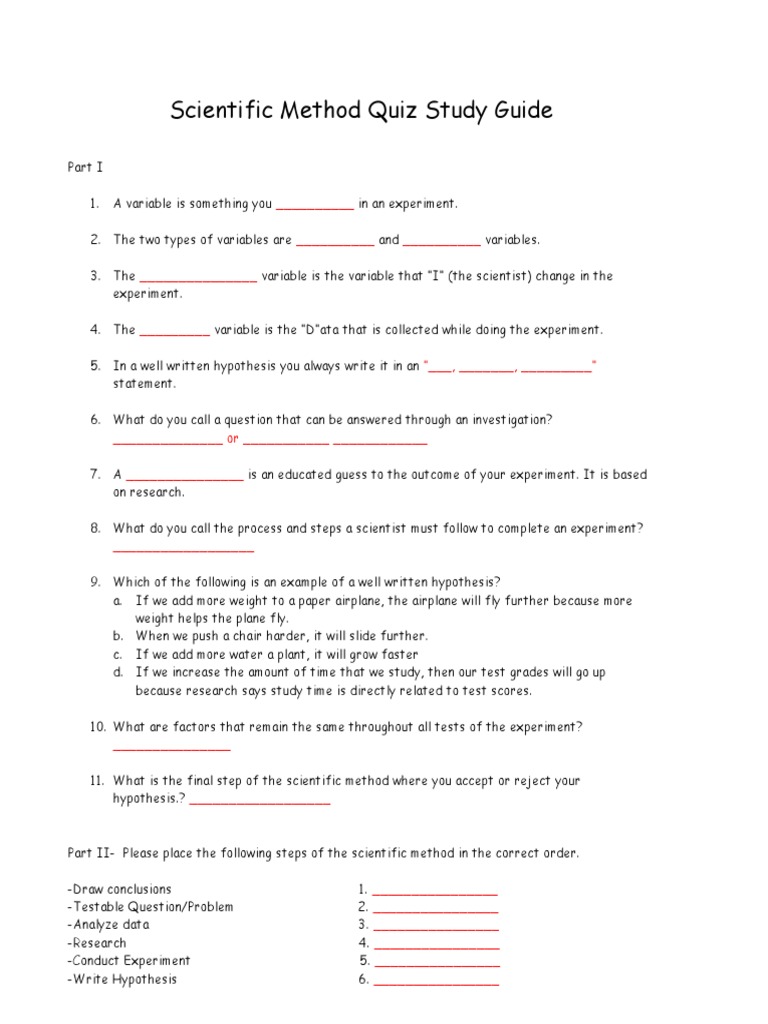 Scientific Method Test Study Guide2 Doc Scientific Method Experiment